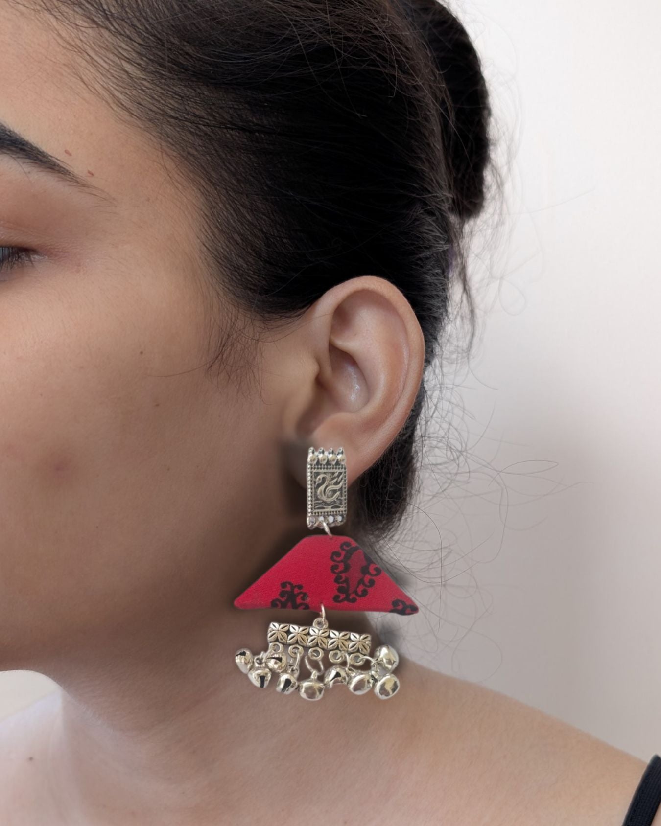 Red Swan Ghunghroo Earrings
