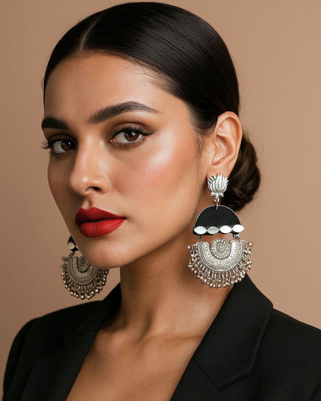 Oxidized Mirror Long Jhumka