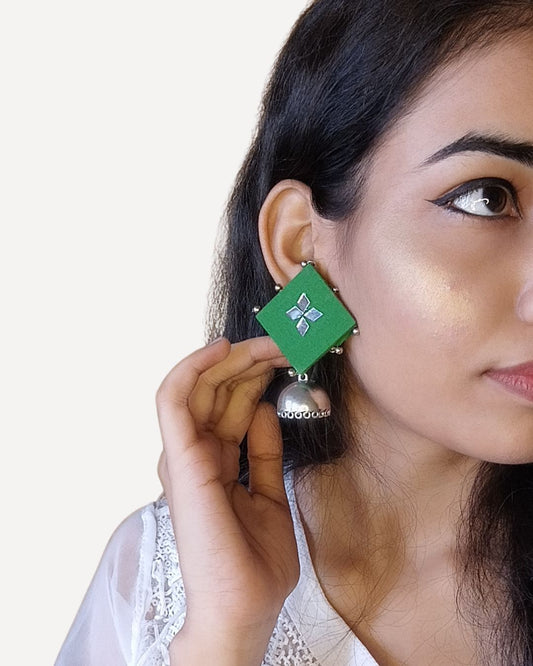Green Silver Oxidized Jhumkas