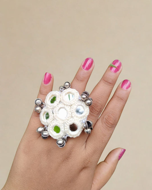 Floral mirror fabric finger ring