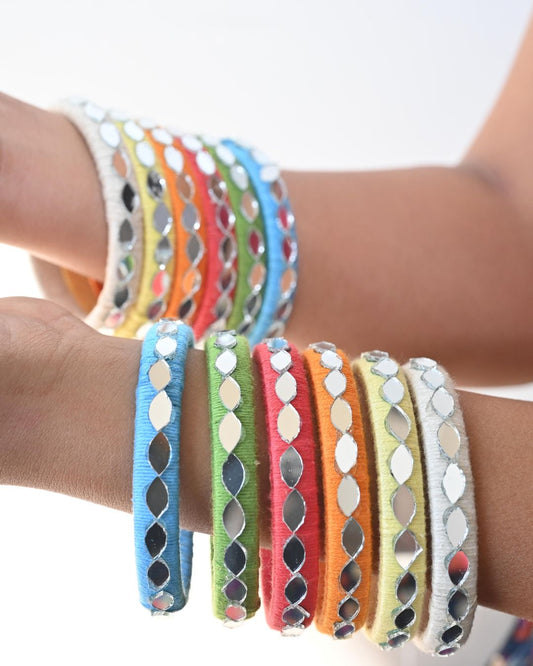 Multicolor Silk fabric kundan bangles set