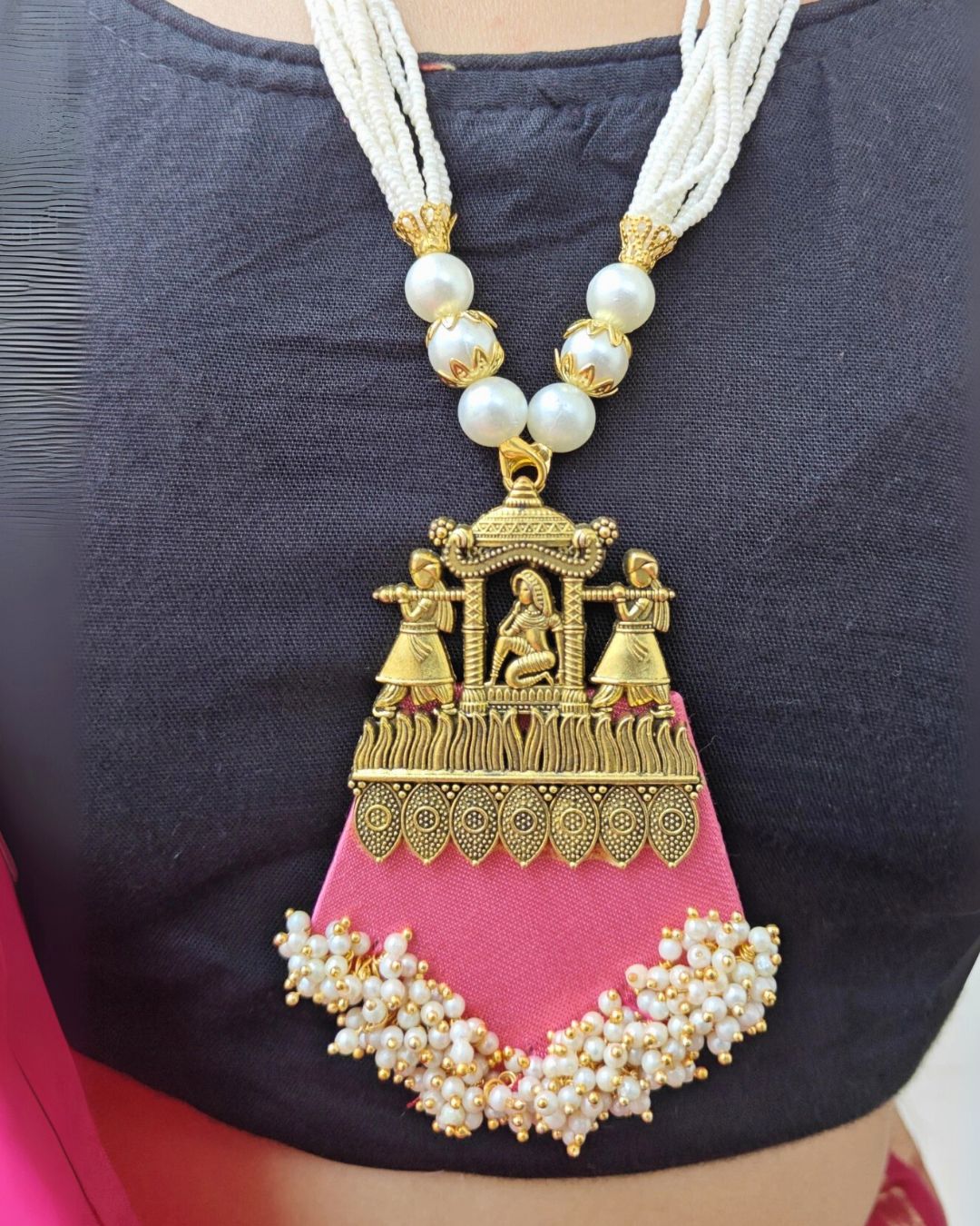 Gold Baby Pink Ethnic Necklace
