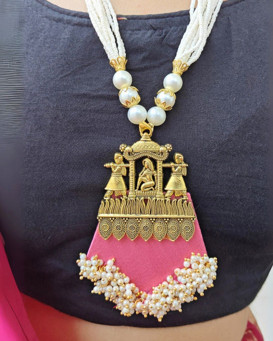Gold Baby Pink Ethnic Necklace