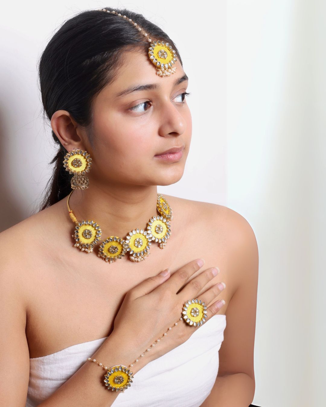 Golden Yellow Kundan Jewelry Set