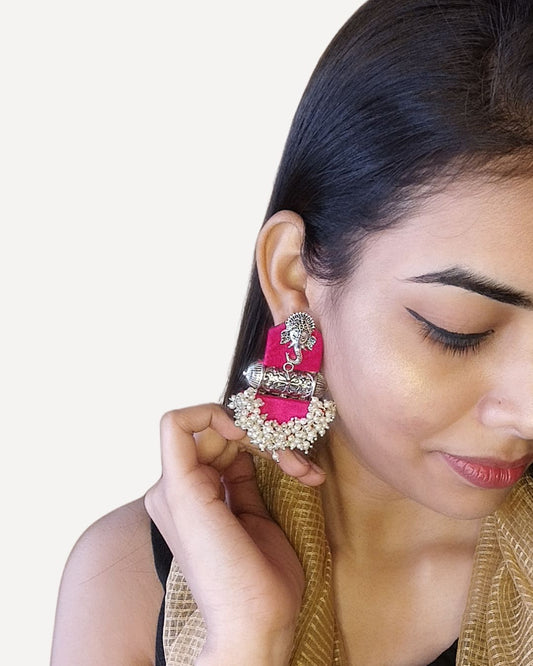 Pink Ganpati beaded earrings