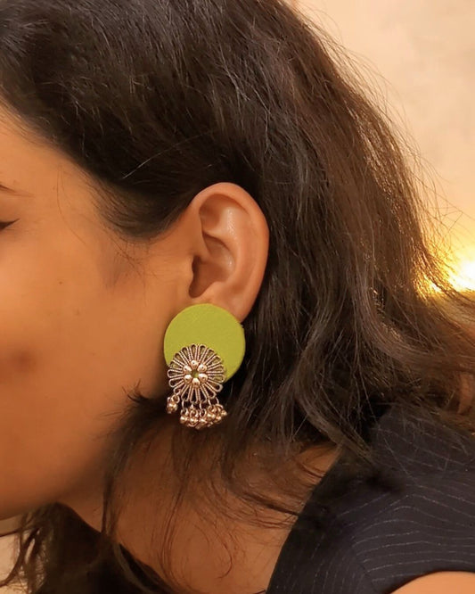 Lime green flower silver studs