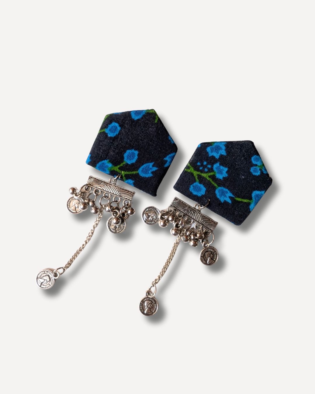 Navy Floral Chain Earrings