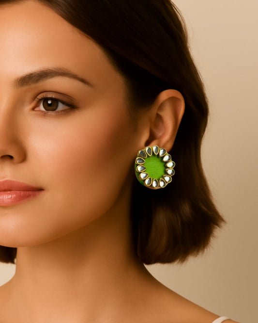 Mini light green kundan earrings