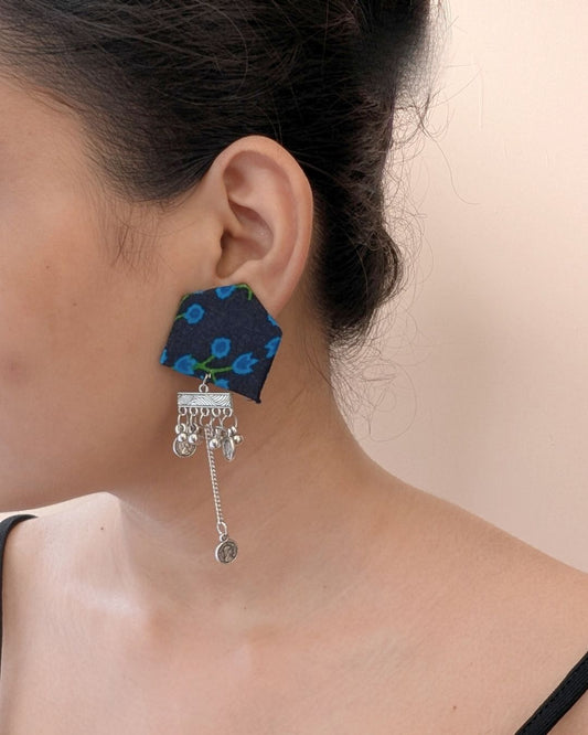 Navy Floral Chain Earrings