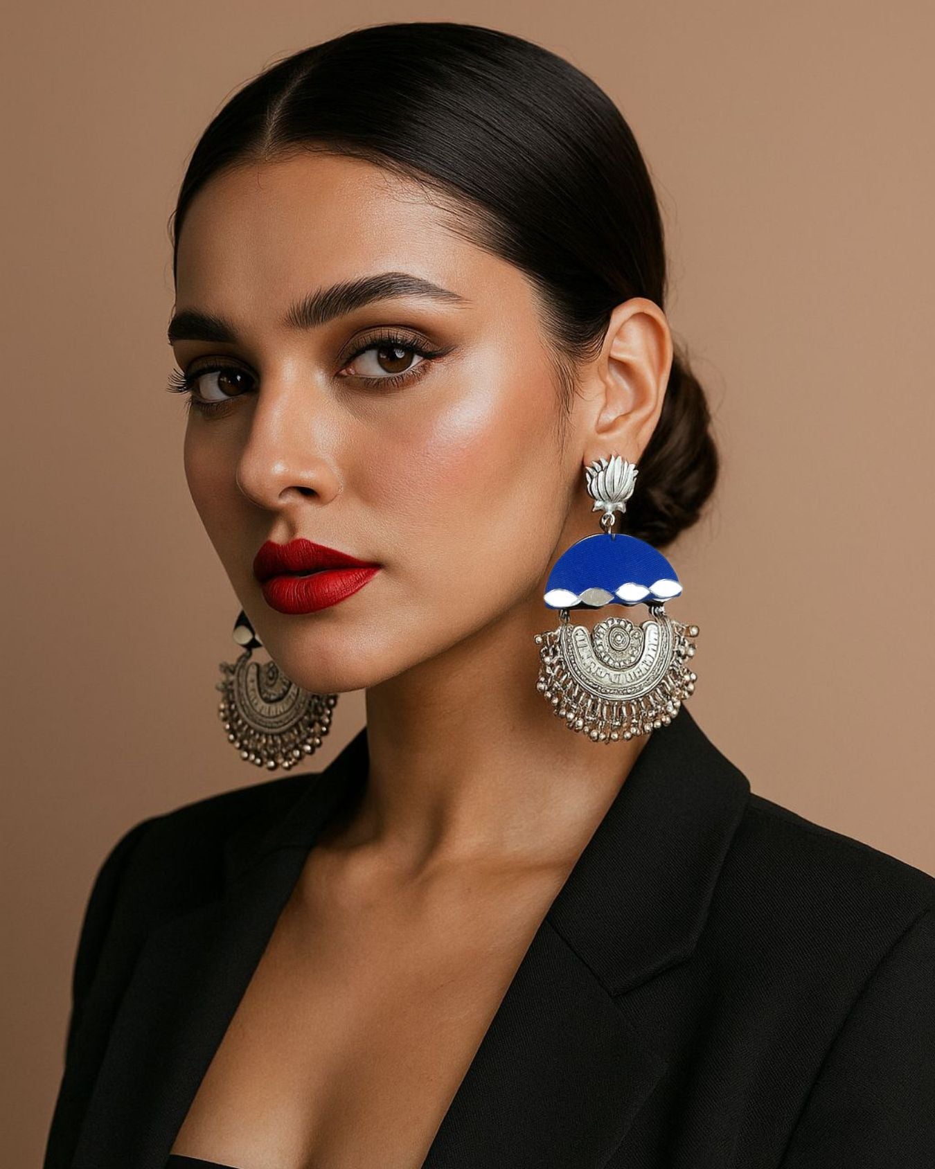 Oxidized Mirror Long Jhumka