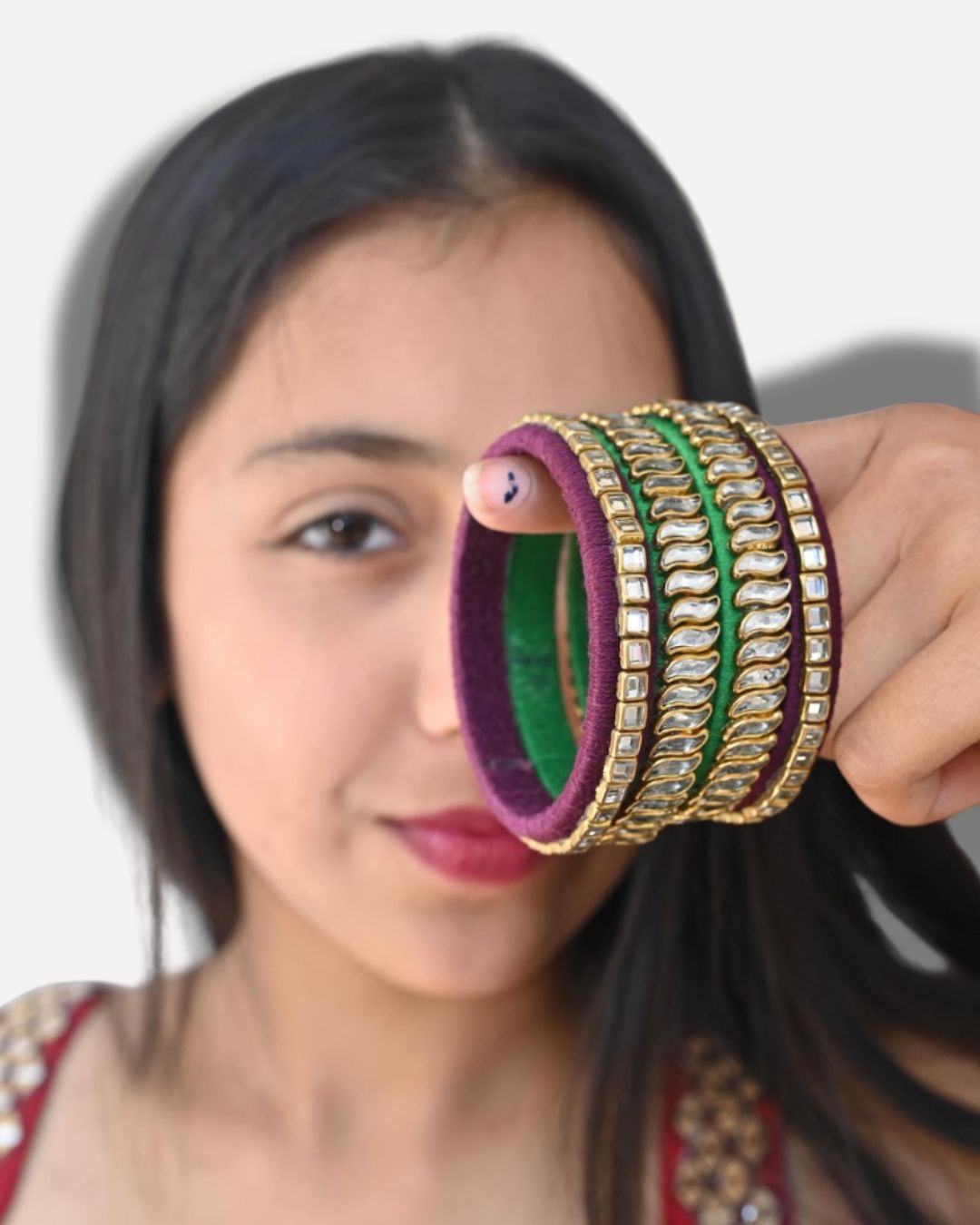 Green Gold Kundan Bangles set of 2