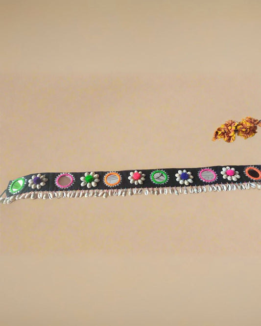 Rainvas Black & multicolor floral shells fabric kamarband