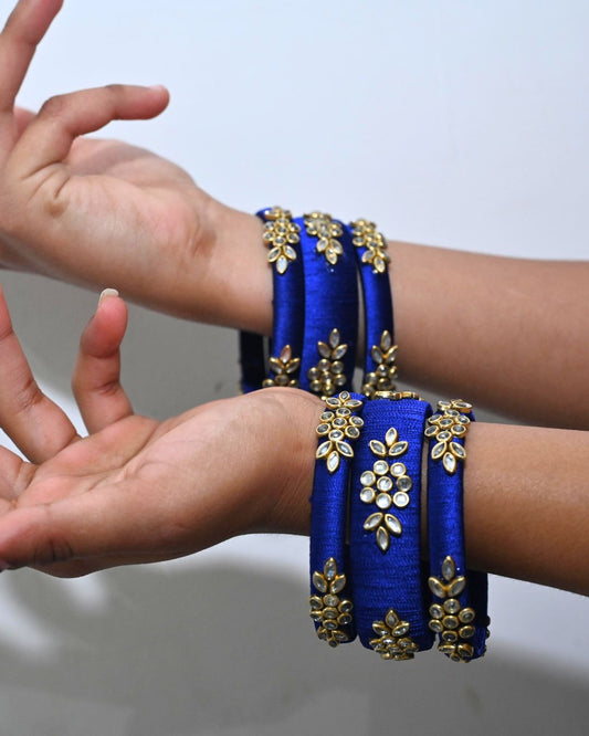 Silk fabric kundan bangles set