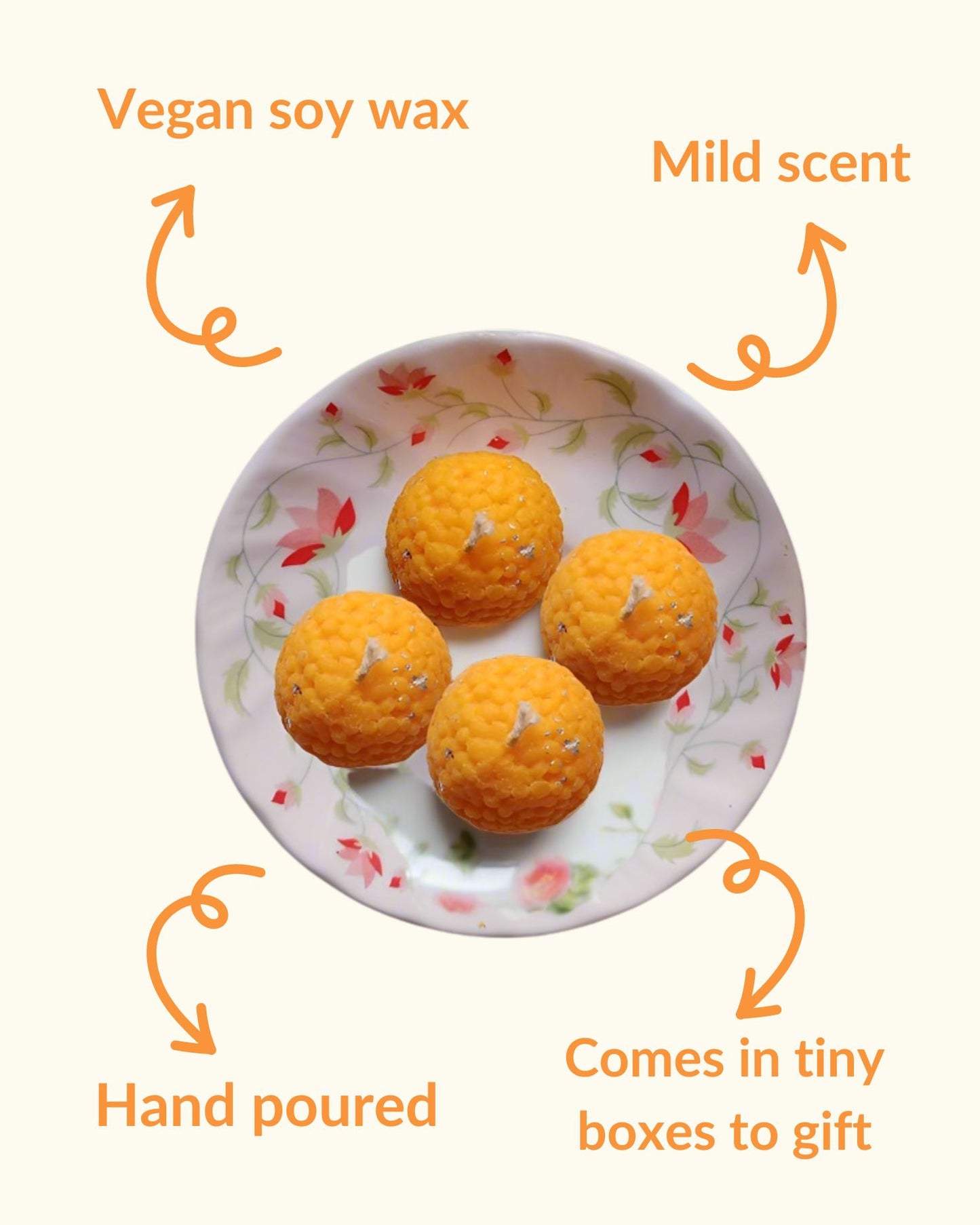 लड्डू मिठाई सोया मोम शाकाहारी उपहार मोमबत्तियाँ 4 का सेट