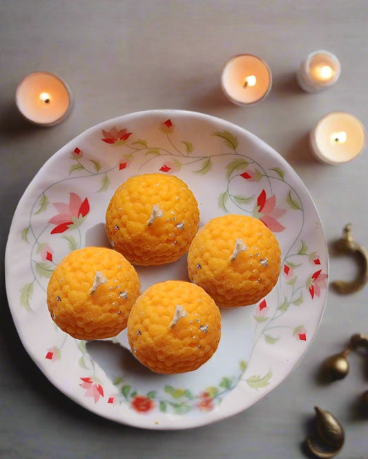 Laddoo mithai soy wax vegan gift Candles set of 4