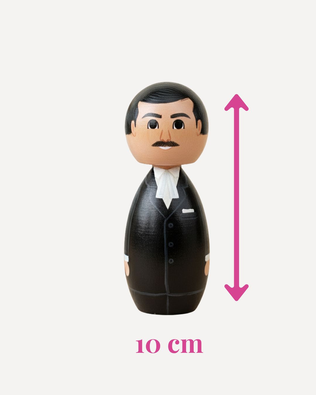 Figure of a man in a suit with a measurement label indicating 10 cm on a white background