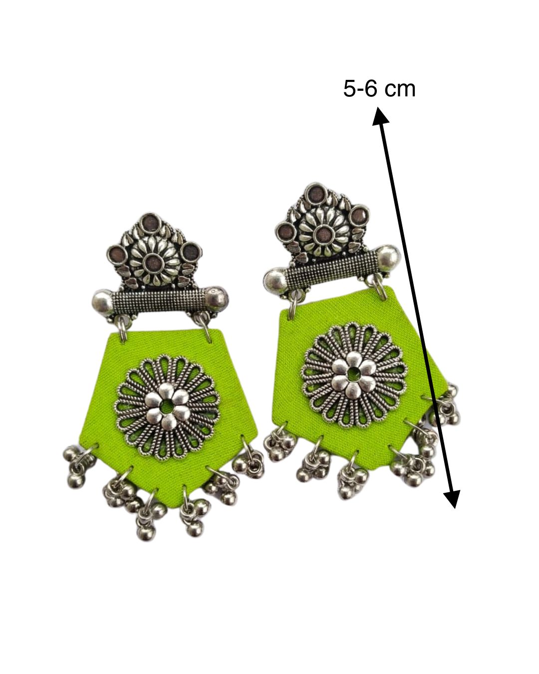 Light Green Fabric Jhumka with Silver Accents