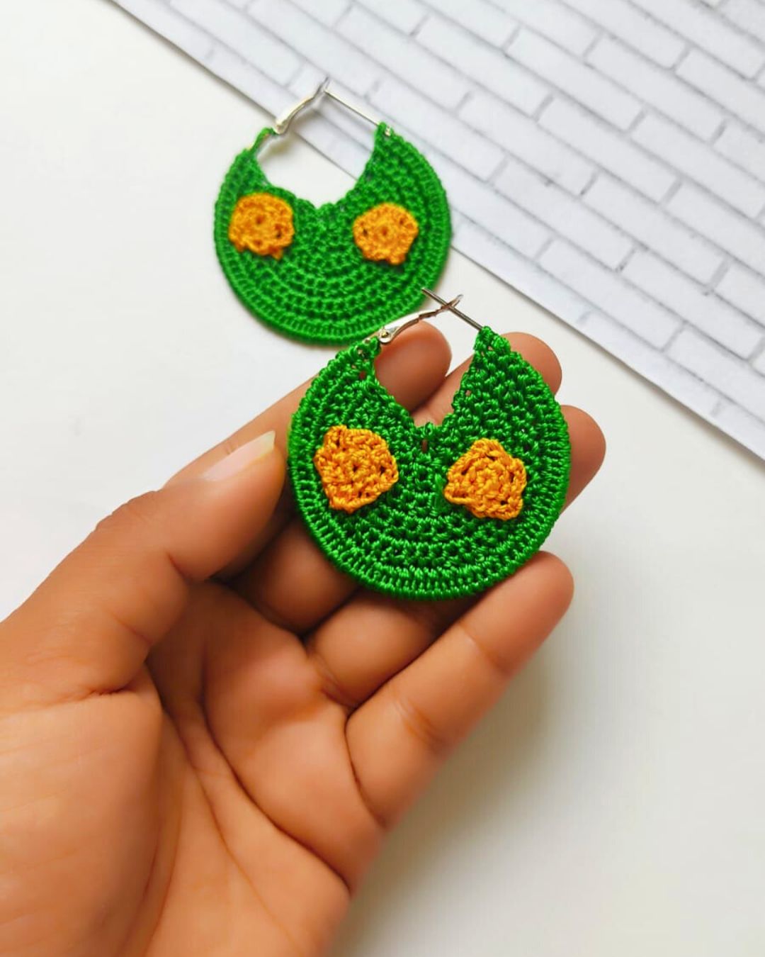 Green Floral Crochet Hoops