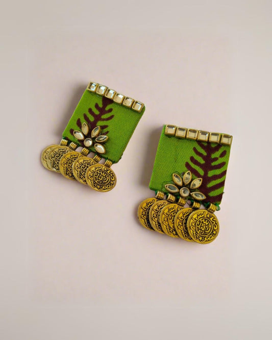 Lime green golden coin studs