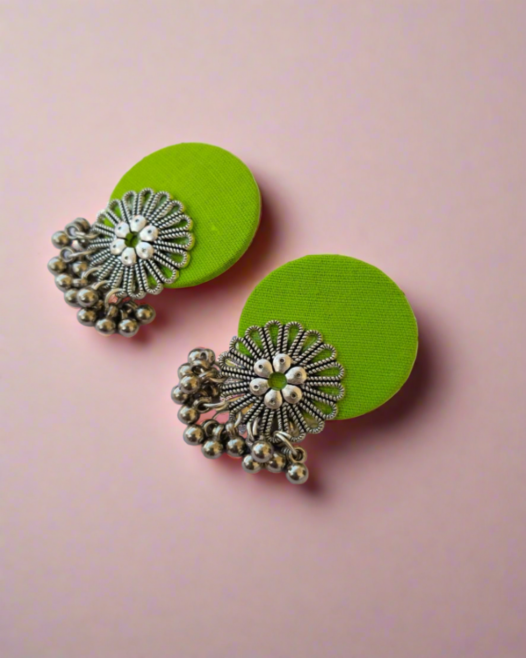 Lime green flower silver studs