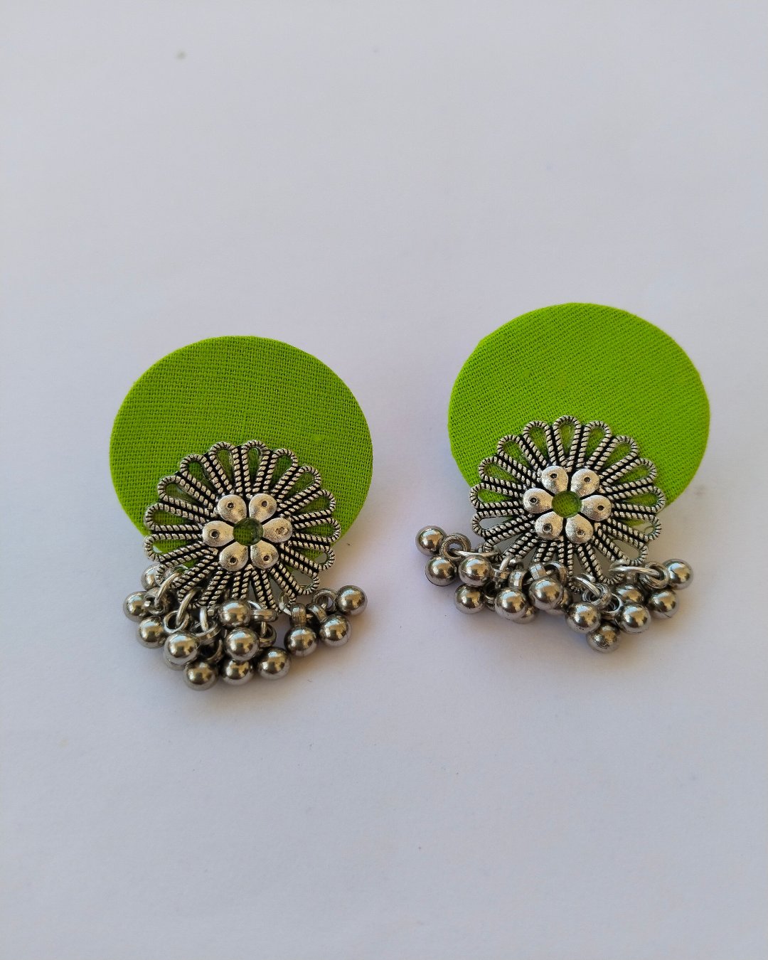 Lime green flower silver studs