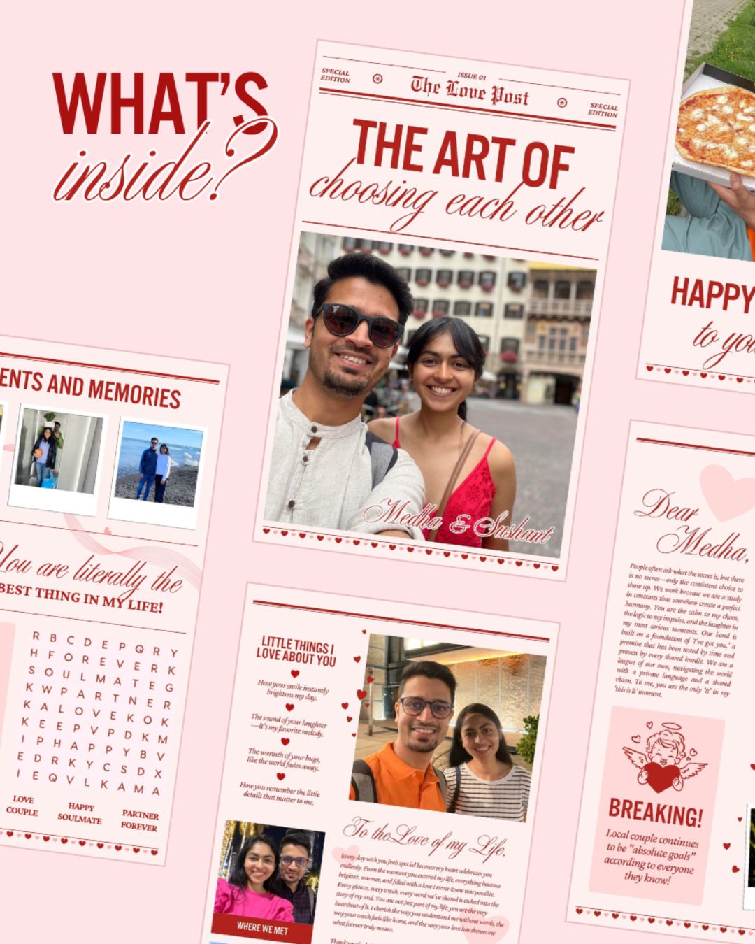 Magazine or book with love-themed content on a pink background