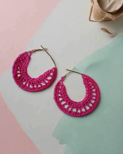 Magenta CrissCross Crochet Hoops