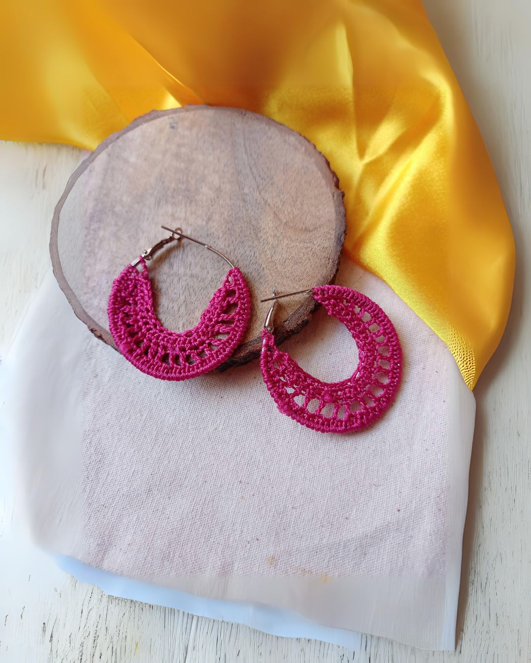 Magenta CrissCross Crochet Hoops