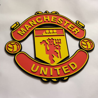 Manchester united red and yellow MDF wall art frame on white wall