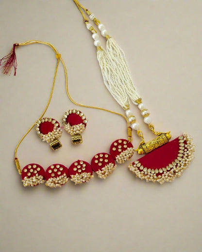 Maroon Gold Choker earring set