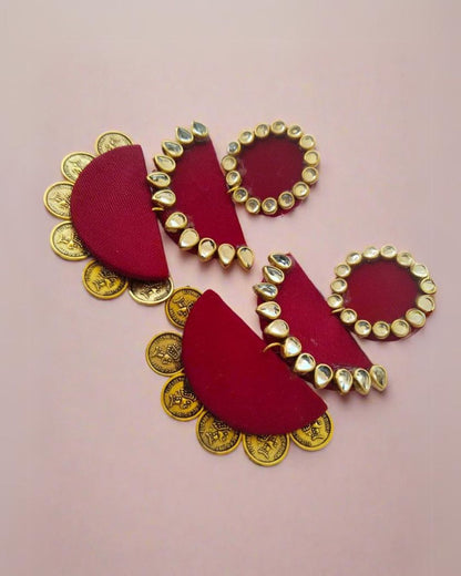 Maroon Kundan Coin Jhumka