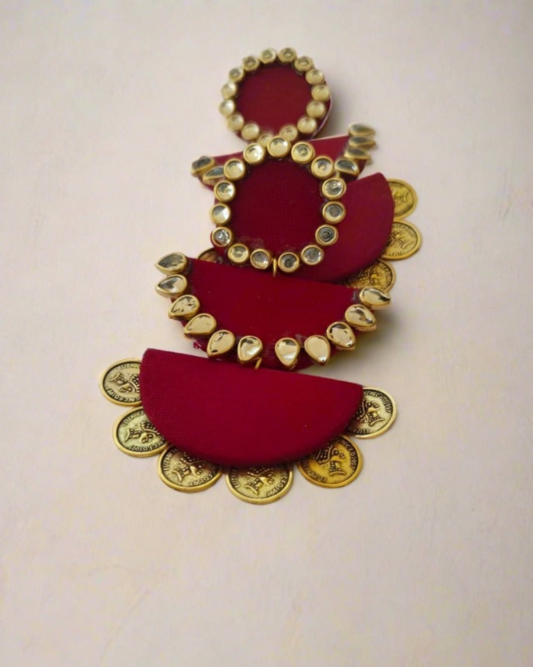 Maroon Kundan Coin Jhumka