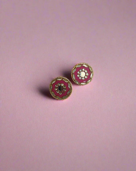 Round multicolor studs with kundan and mirror