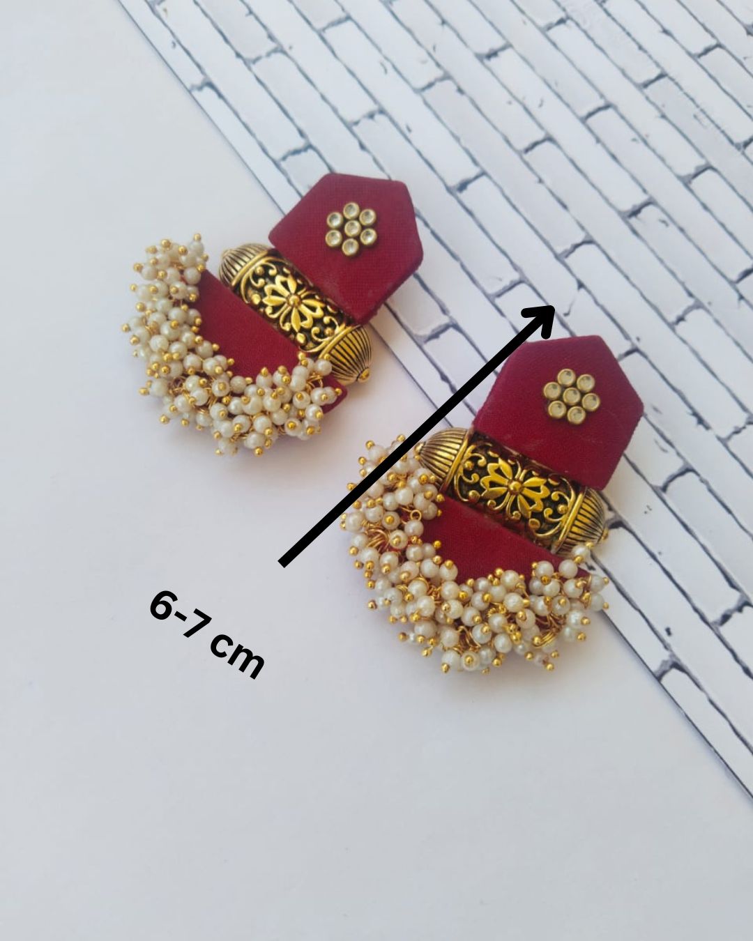 Maroon Gold Beaded Jhumka