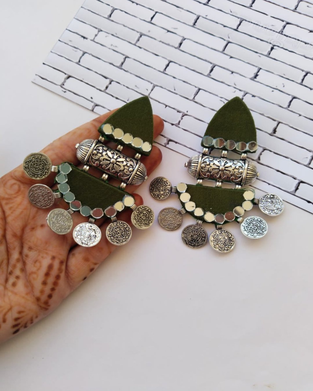 Mehndi green coins jhumka