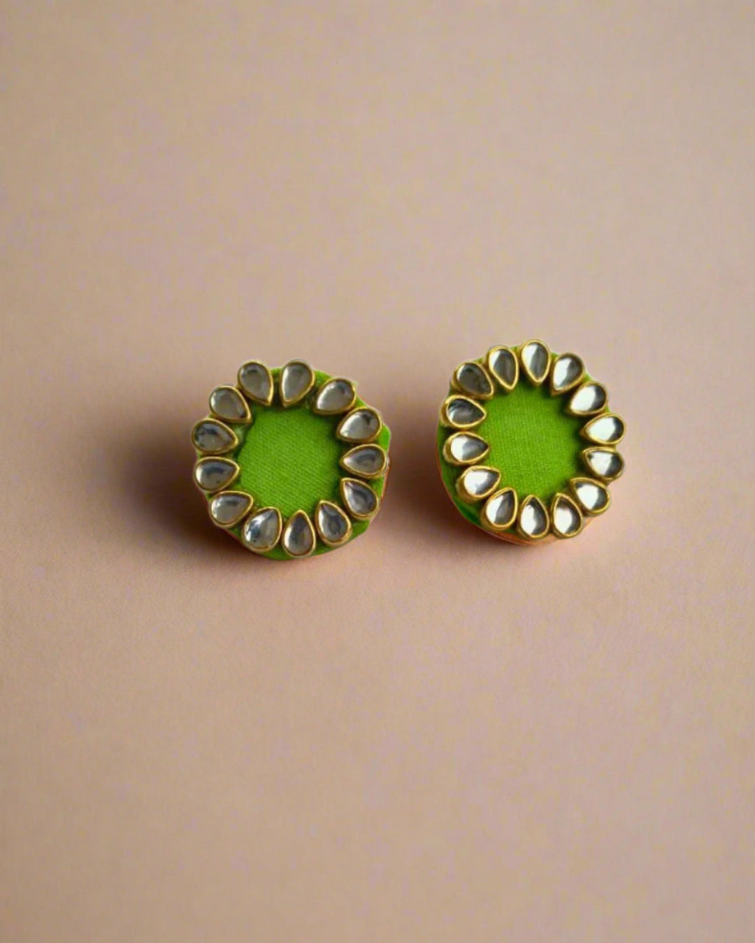 Mini light green kundan earrings