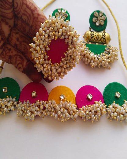 Multicolor Beaded Choker & Jhumka