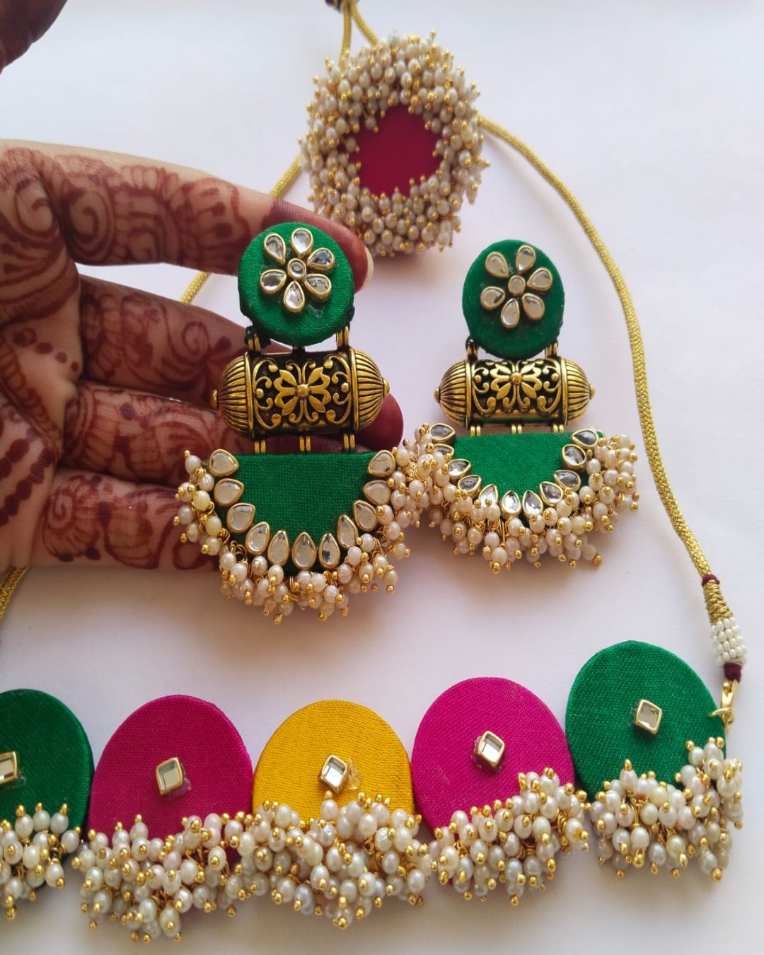 Multicolor Beaded Choker & Jhumka