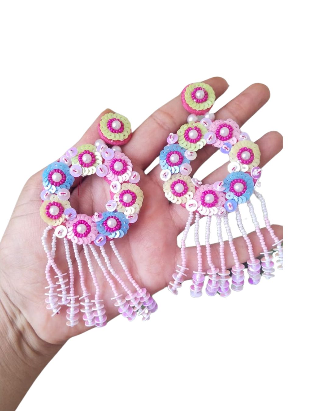 Multicolor beaded long earrings