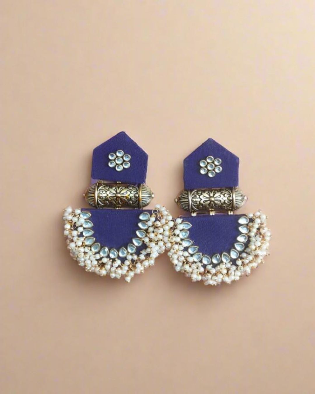 Navy Blue Traditional Beaded Jhumkas