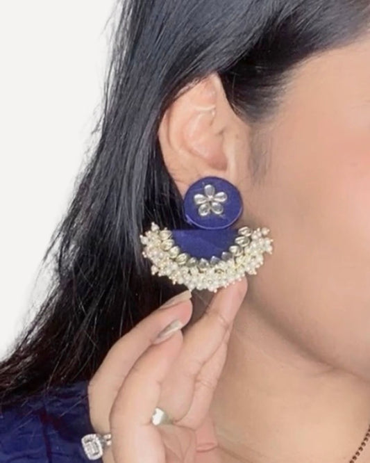 Blue semi circular beaded earrings