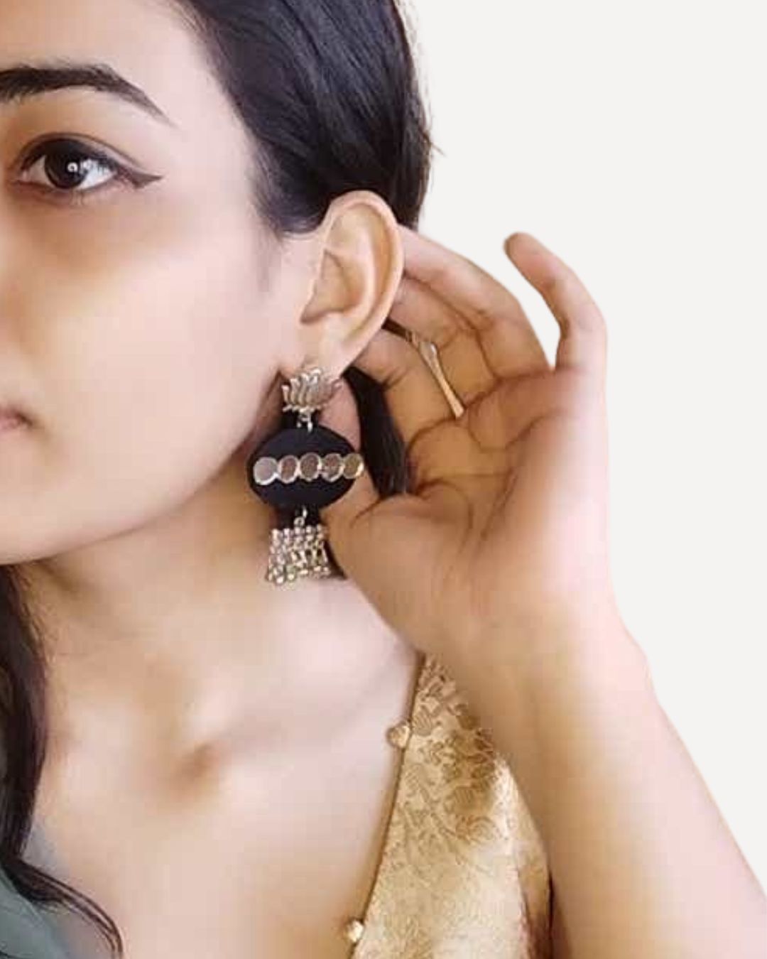 Black Mirror & Silver Ghungroo Earrings