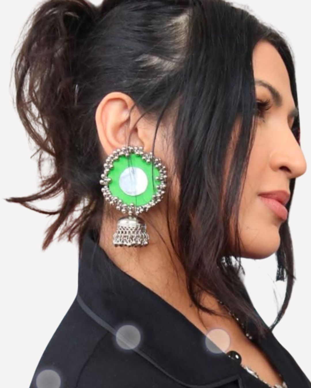 Green mirror oxidized jhumkas