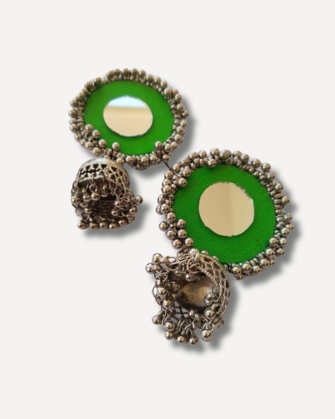 Green mirror oxidized jhumkas