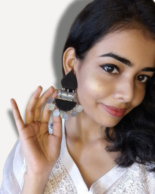 Black Silver Statement Earrings
