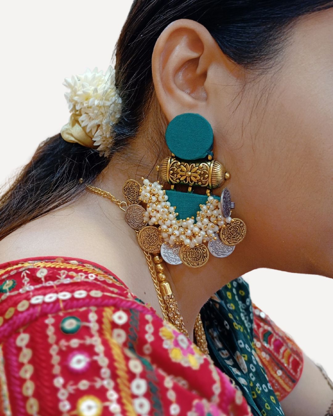 Golden Coin jhumka earrings