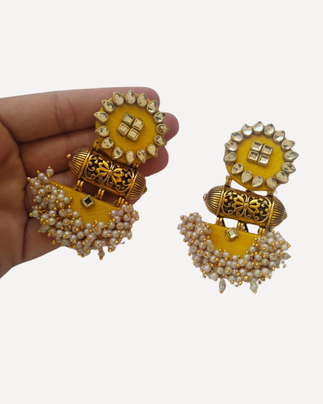 Yellow Kundan Bead Jhumkas