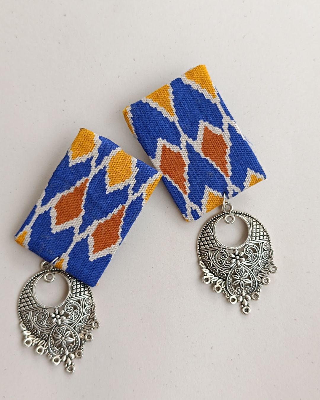 Blue Print Rectangular Earrings