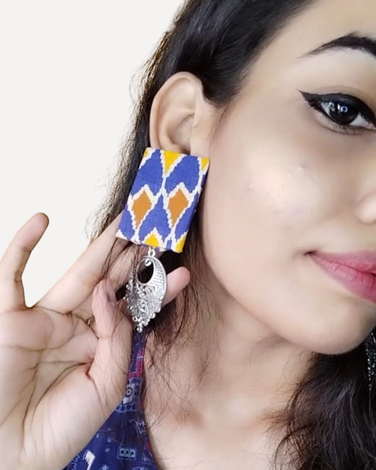 Blue Print Rectangular Earrings