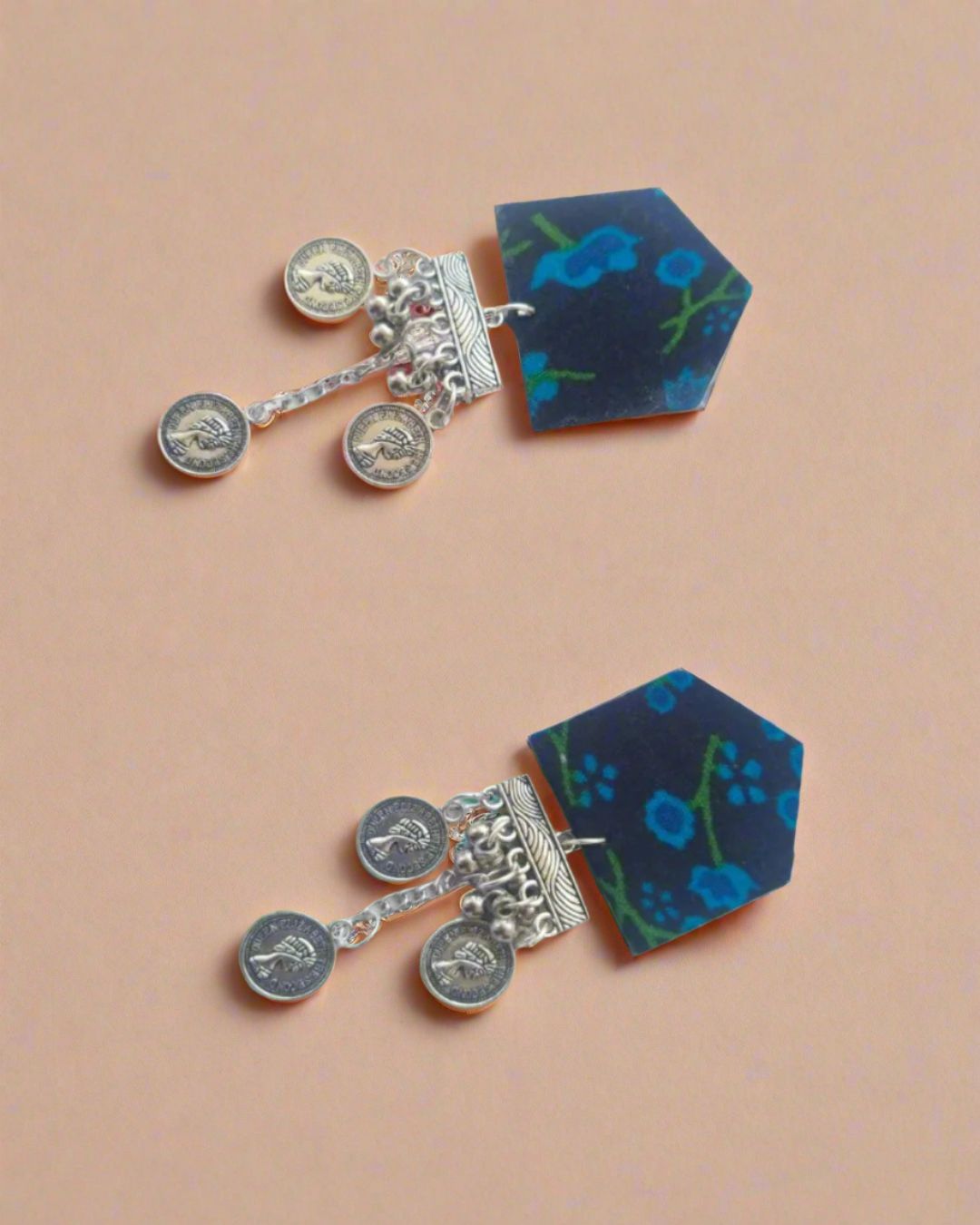 Navy Floral Chain Earrings